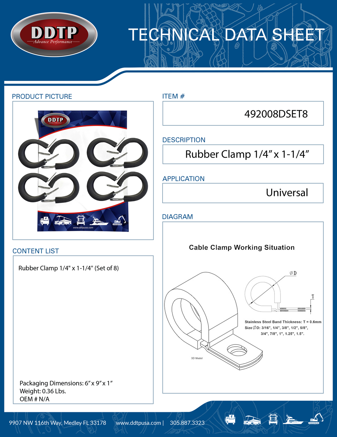 Rubber Clamp 1/4" x 1-1/4" (Set of 8)
