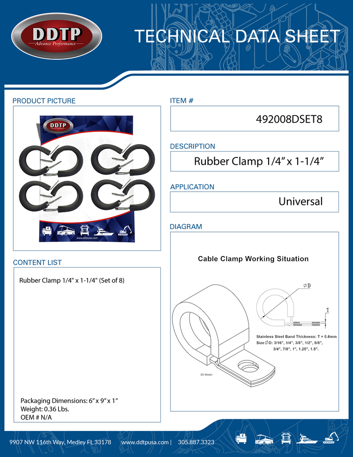 Rubber Clamp 1/4" x 1-1/4" (Set of 8)