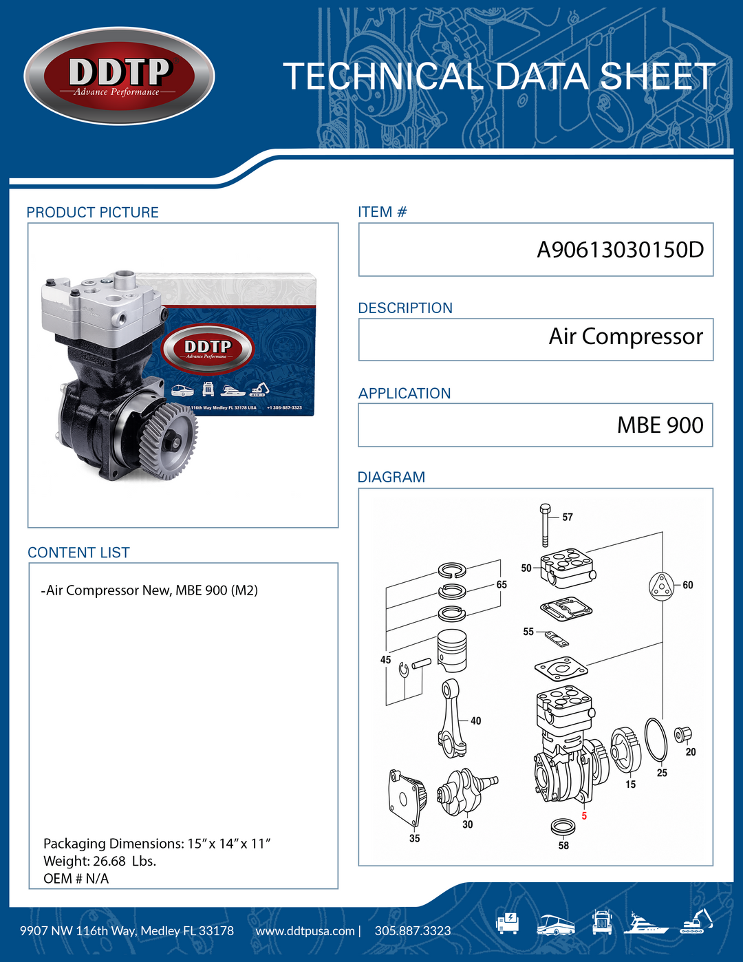 Mercedes MBE 900 Air Brake Compressor (M2)
