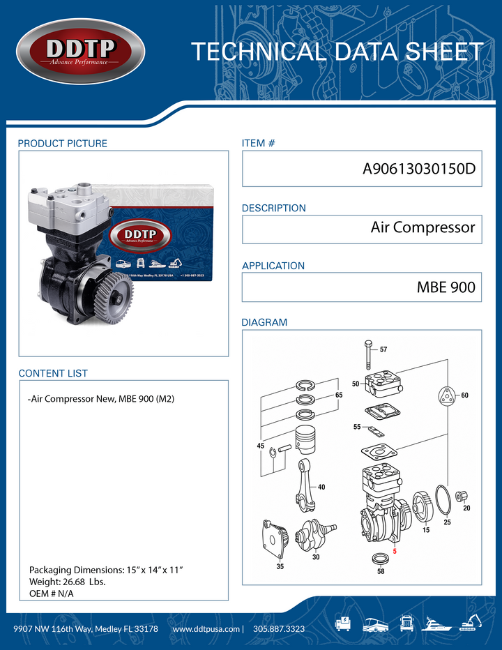 Mercedes MBE 900 Air Brake Compressor (M2)