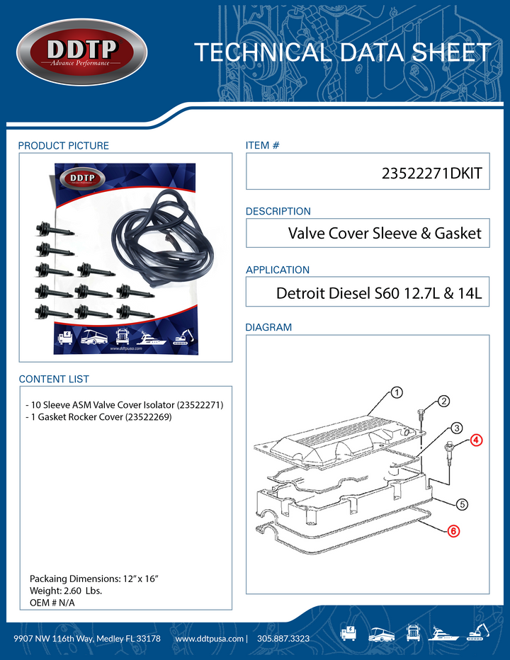 Valve Cover Sleeve Assembly & Gasket Kit S60 12.7L & 14L (23522271)