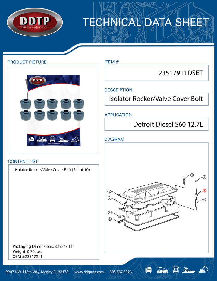 Isolator Rocker/Valve Cover Bolt S60 12.7L Set of 10 ( 23517911 )