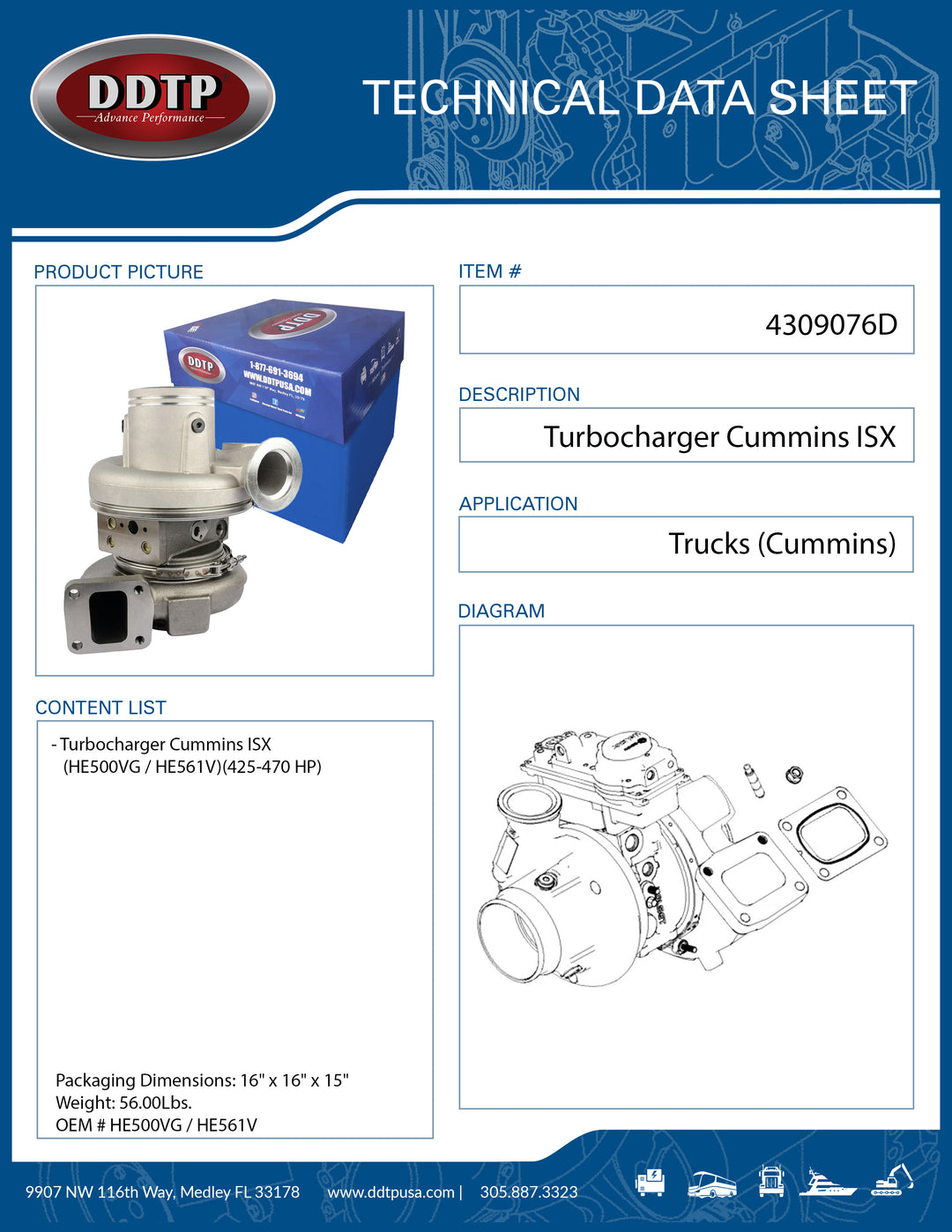 Turbocharger ASM Cummins ISX (HE500VG / HE561V)(425-470 HP)(05-10)