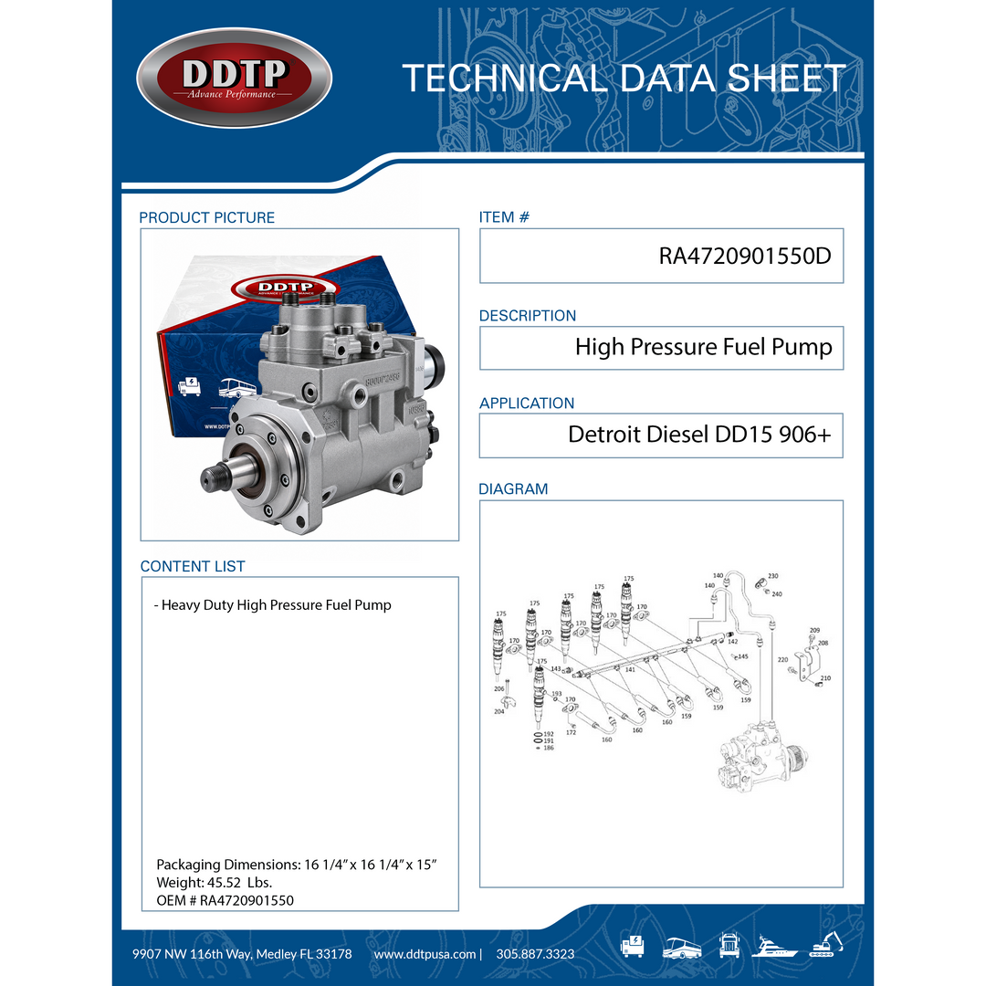 Heavy Duty High Pressure Fuel Pump Detroit Diesel DD15 906+