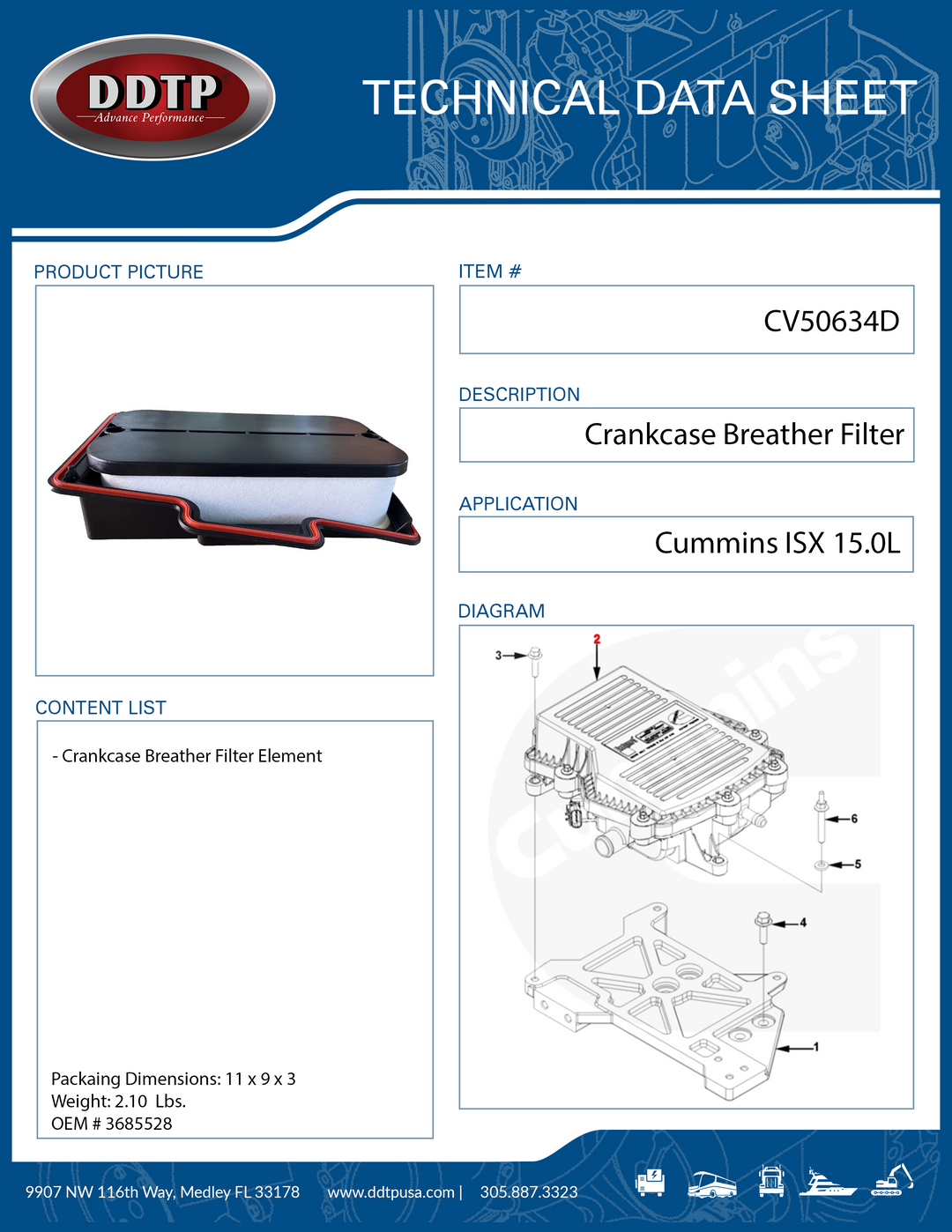 Crankcase Ventilation Kit Breather Filter Cummins ISX 15.0L