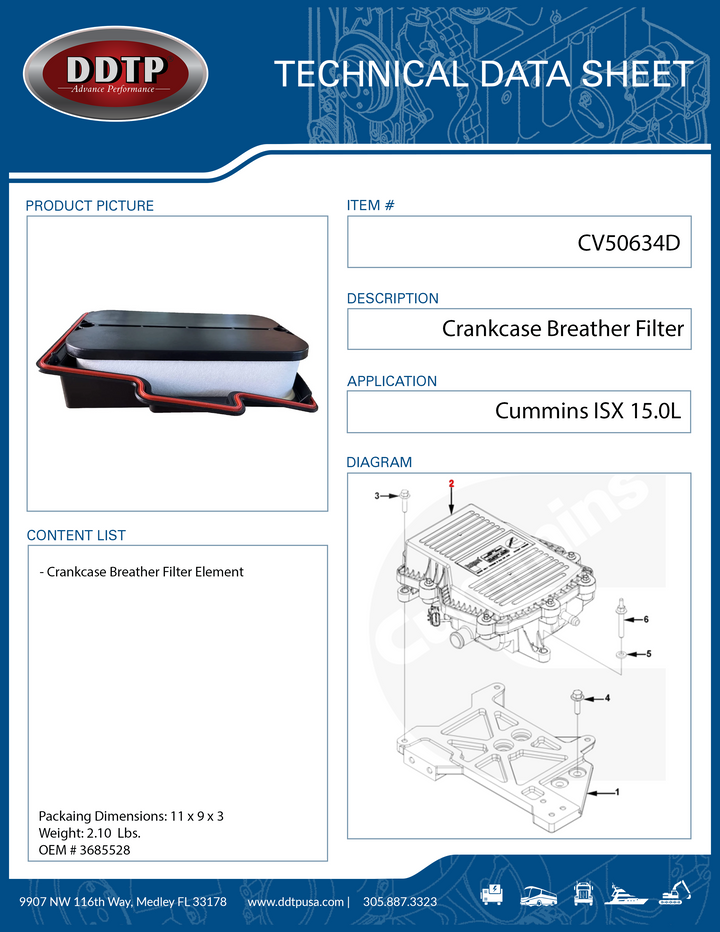 Crankcase Ventilation Kit Breather Filter Cummins ISX 15.0L