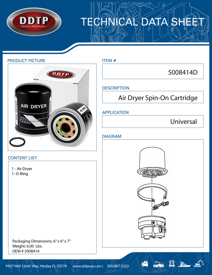 Air Dryer Spin-On Standard Desiccant Cartridge AD-IS, SS1000 & SS1200