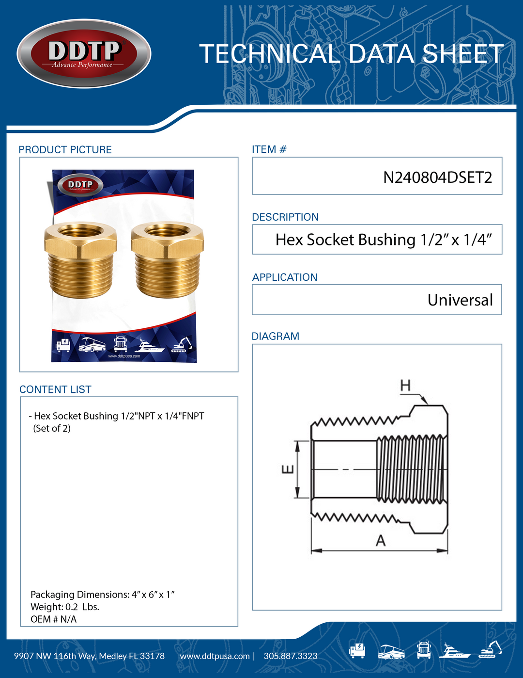 Casquillo hexagonal de 1/2" NPT x 1/4" FNPT (juego de 2)