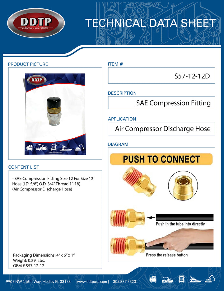 Accesorio de compresión SAE (tamaño 12 para manguera de tamaño 12)