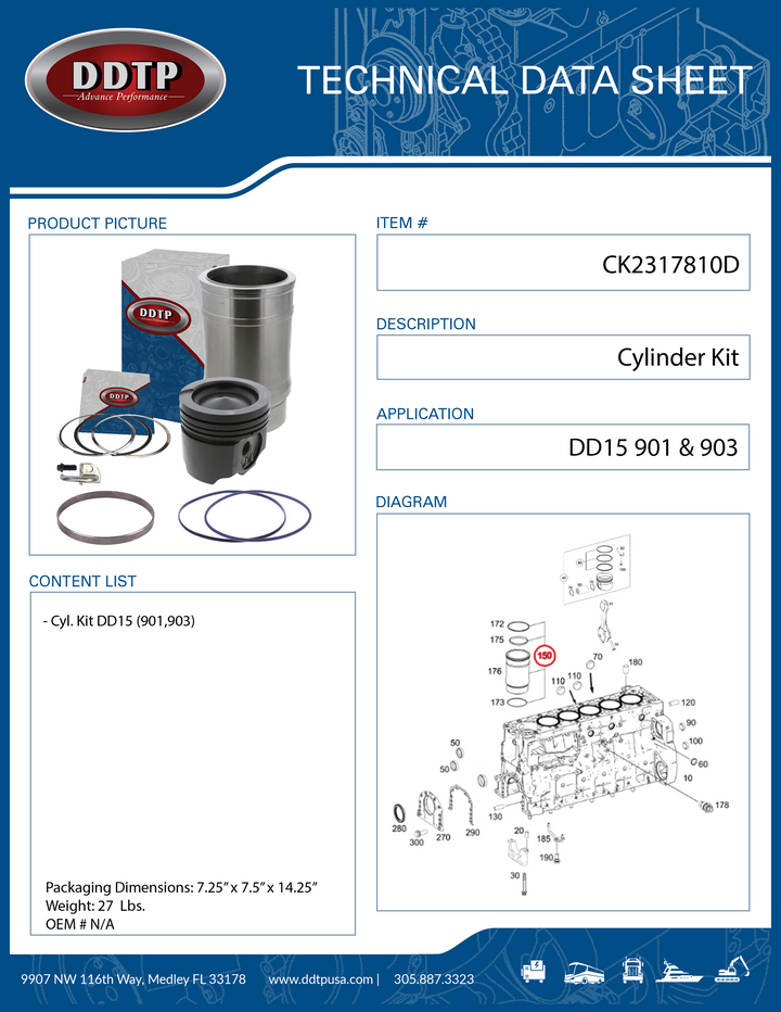 Detroit Diesel DD15 901 & 903 Complete Cylinder Kit