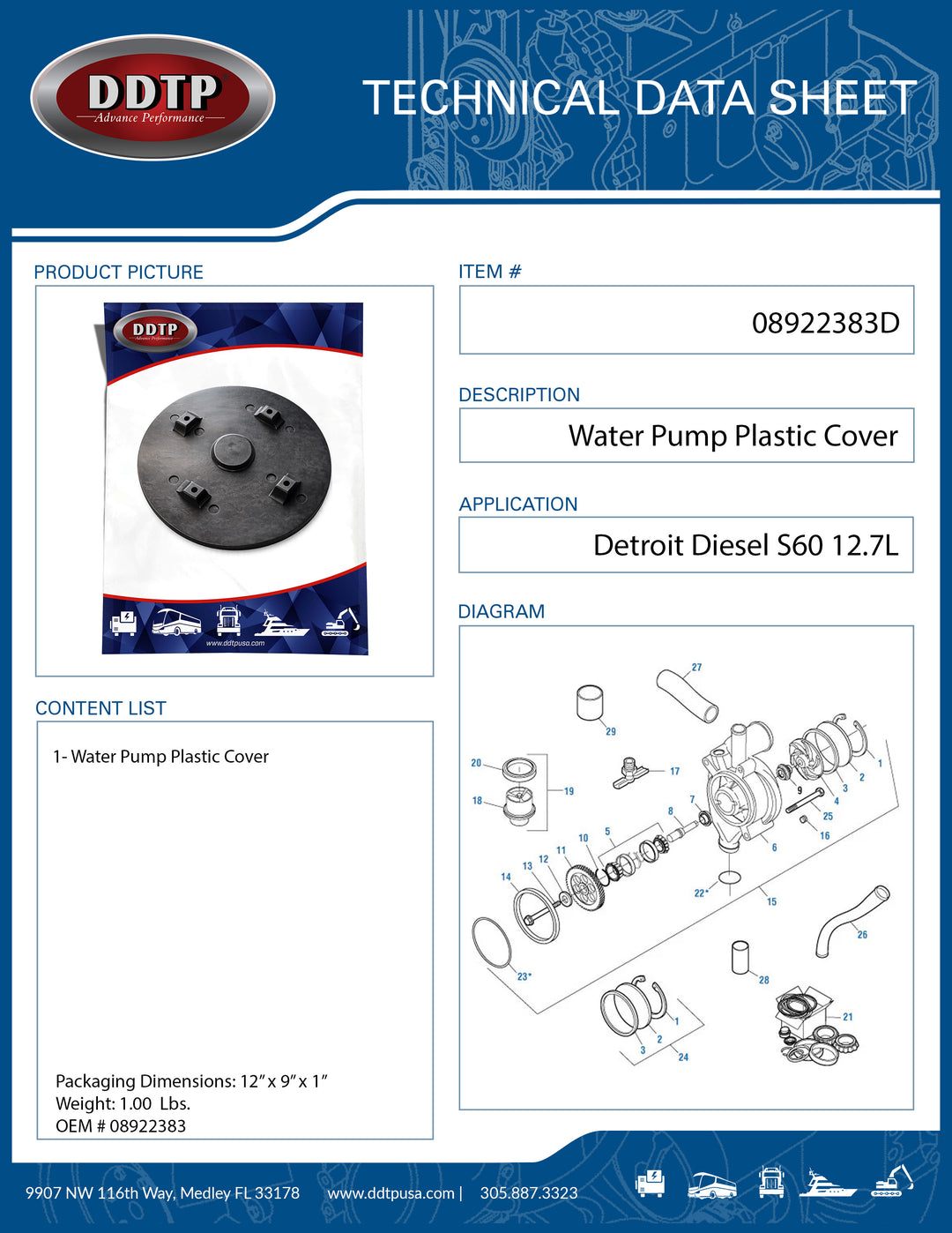 Water Pump Plastic Cover S60 12.7L (08922383)