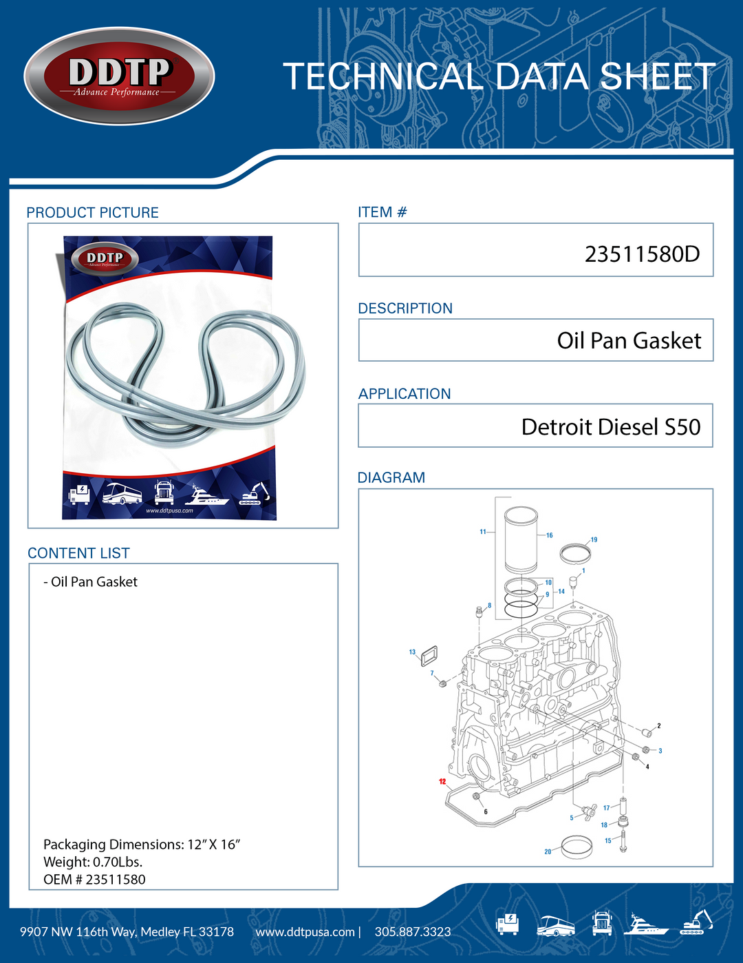 Oil Pan Gasket Detroit Diesel S50 (23511580)