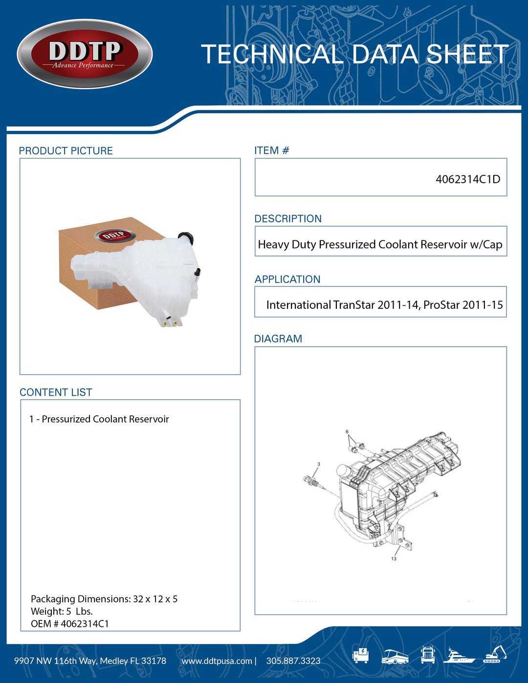 Heavy Duty Pressurized Coolant Reservoir with Cap International TranStar 2011-14, ProStar 2011-15 Alt 2604896C3D ( 4062314C1 )