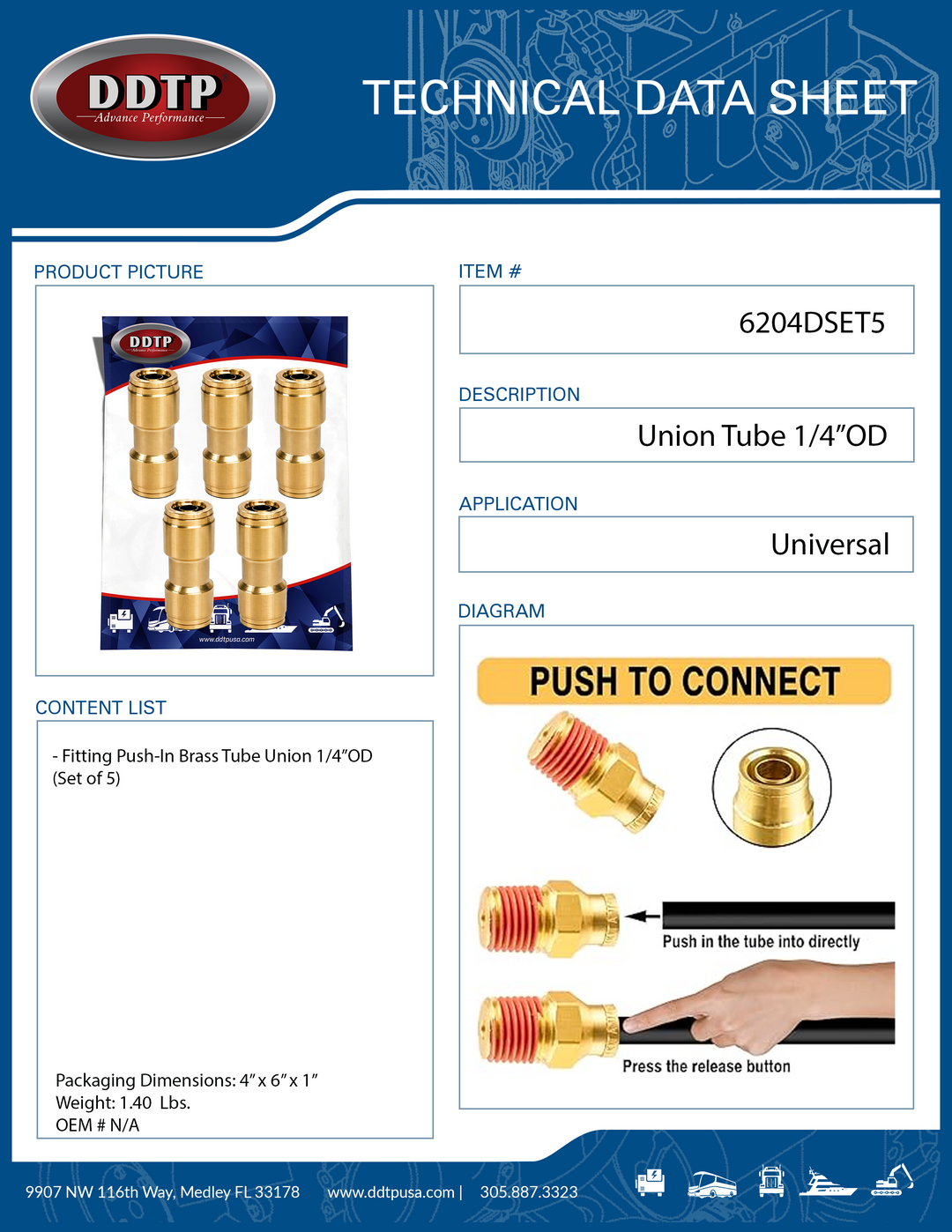 Unión de tubo de 1/4" de diámetro exterior (juego de 5)