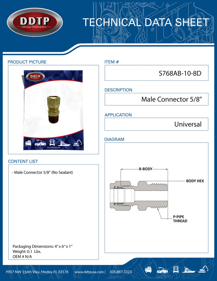 Brass Male Connector Fitting 5/8" (No Sealant)