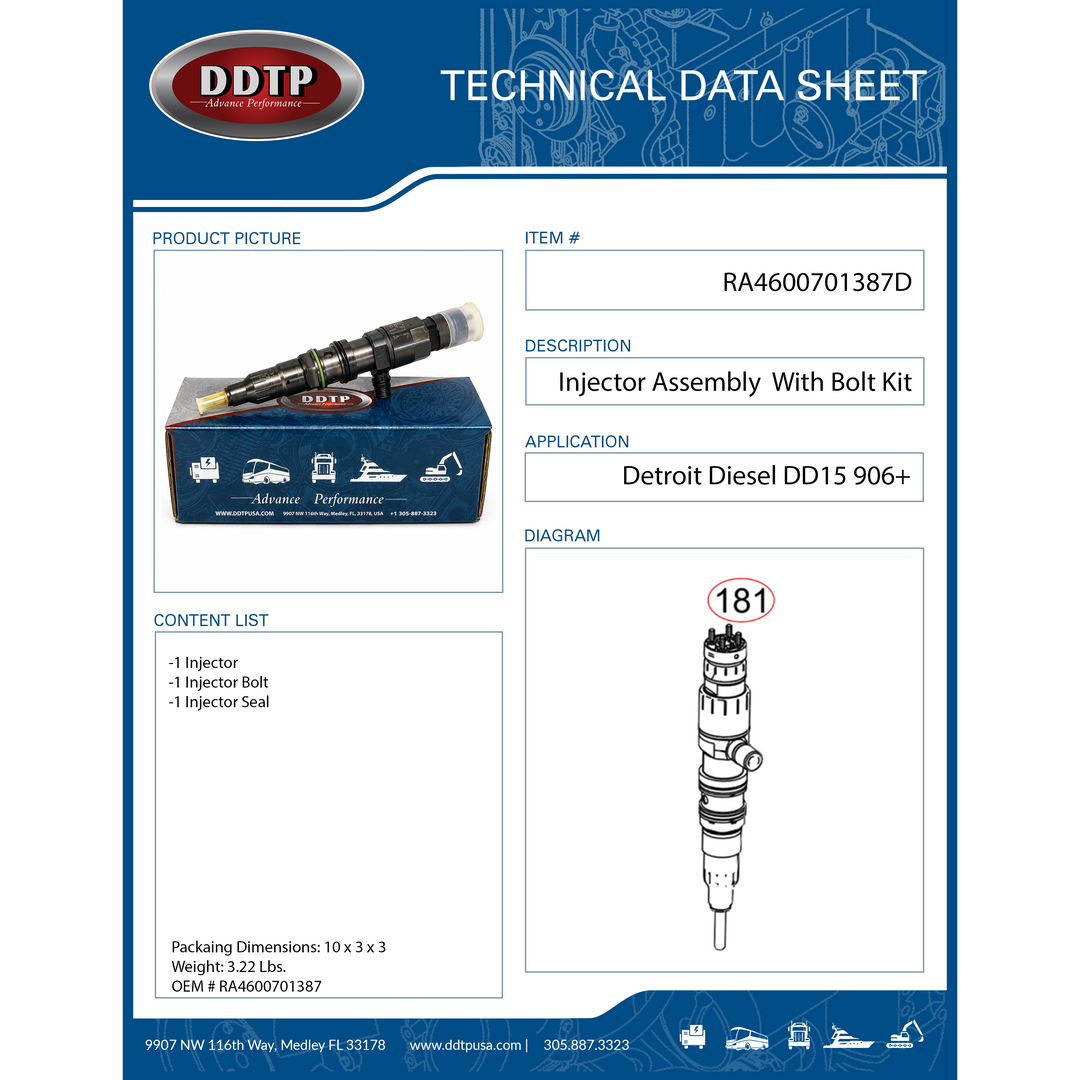 Remanufactured Injector ASM Detroit Diesel DD15 906+