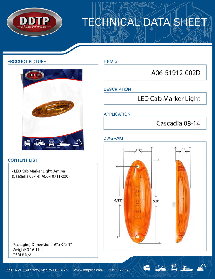 Amber LED Cab Marker Light (Cascadia 08-14)(A66-10711-000)