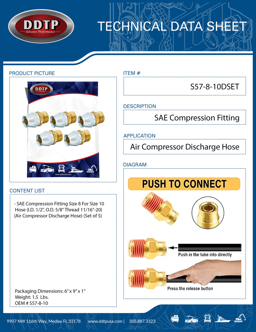 Accesorio de compresión SAE (tamaño 8 para manguera tamaño 10) (juego de 5)