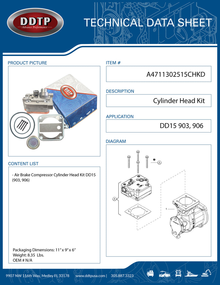 Air Brake Compressor Cylinder Head Kit DD15 (903, 906)