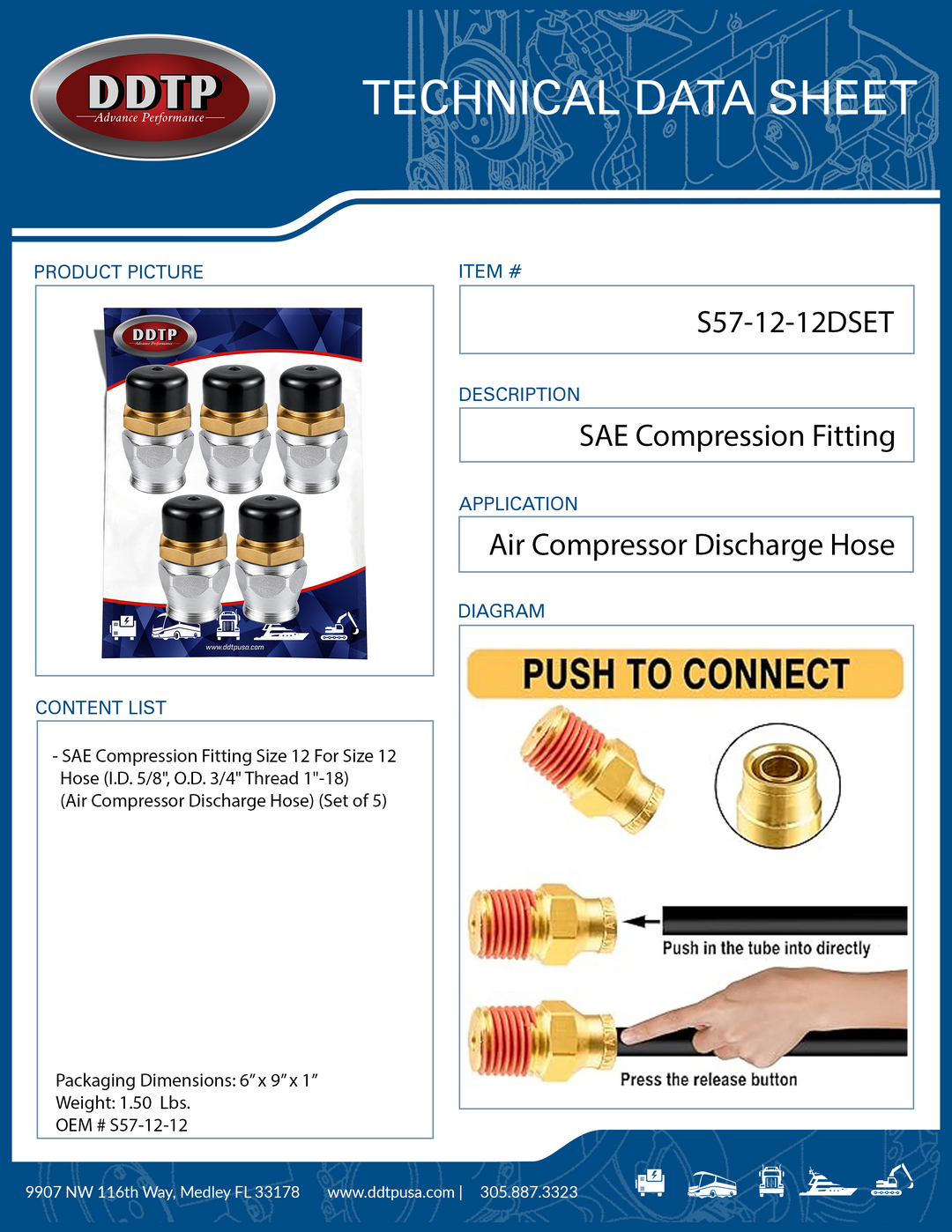 SAE Compression Fitting (Size 12 For Size 12 Hose) (Set of 5)