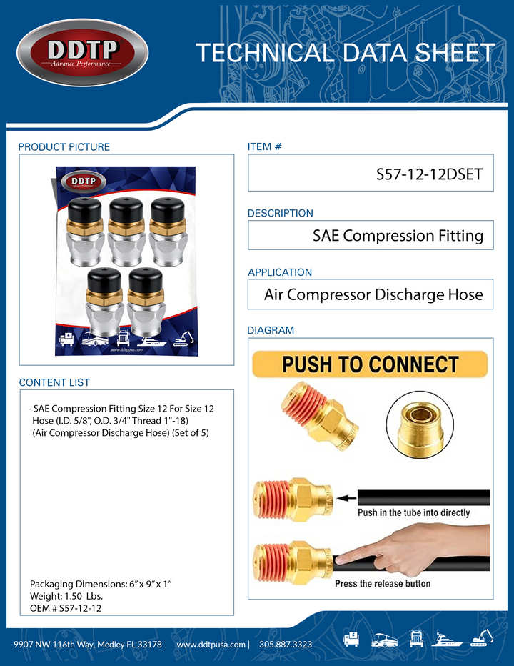 SAE Compression Fitting (Size 12 For Size 12 Hose) (Set of 5)