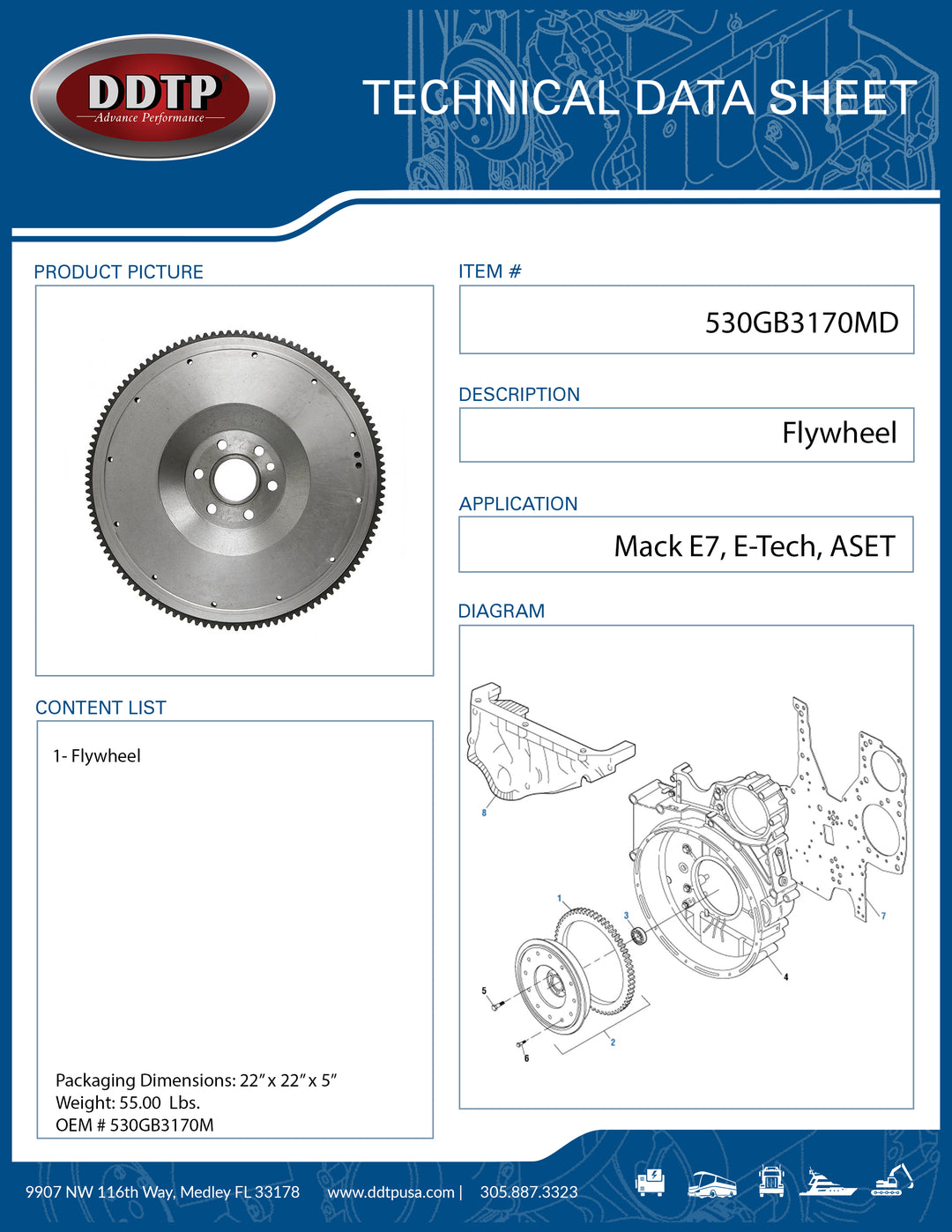 Flywheel for Mack E7, E-Tech, & ASET Engines | 15.5" Heavy Duty Flywheel with 117-Tooth Ring Gear (530GB3170M)