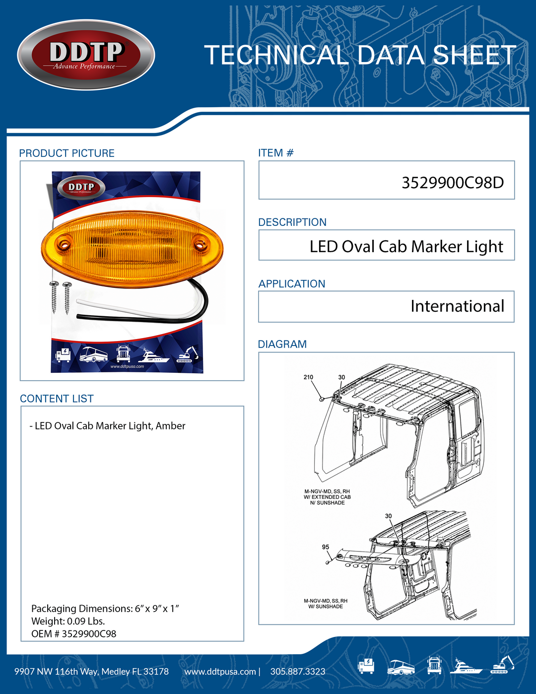 Amber LED Oval Cab Marker Light International