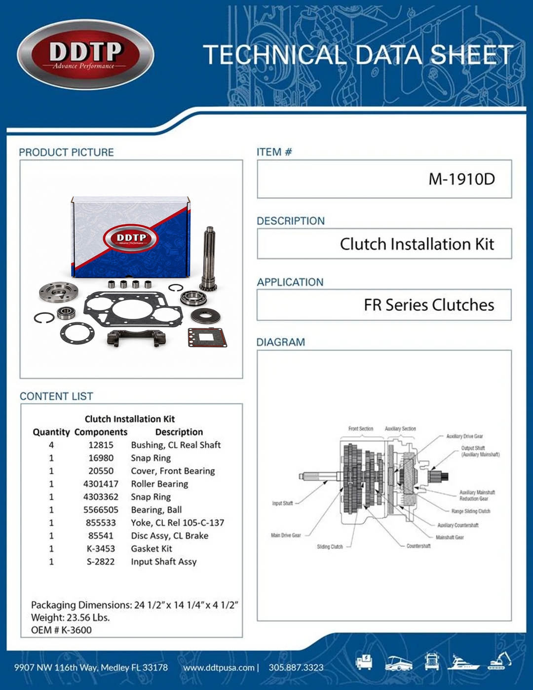 Kit de instalación de embrague serie FR con eje de entrada de diseño original
