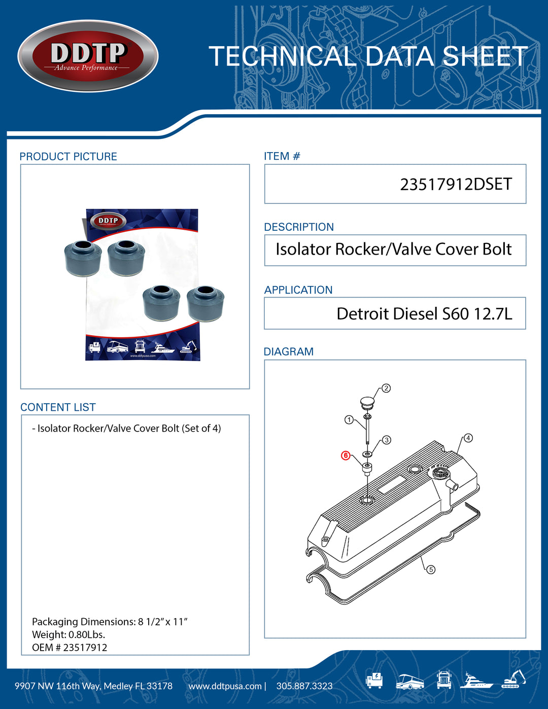 Isolator Rocker/Valve Cover Bolt S60 12.7L Set of 4 ( 23517912 )