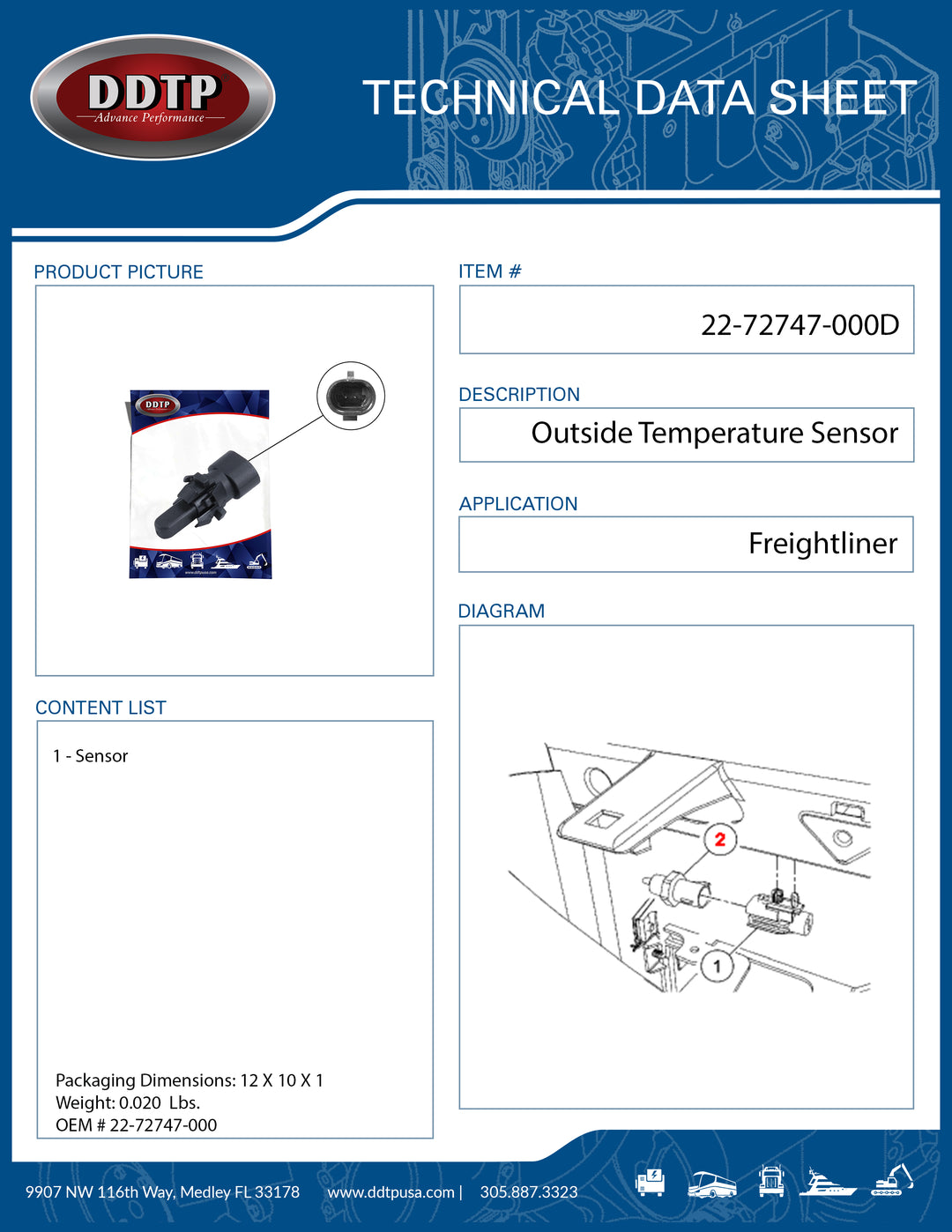 Sensor Outside Temperature P3 Freightliner ( 22-72747-000 )