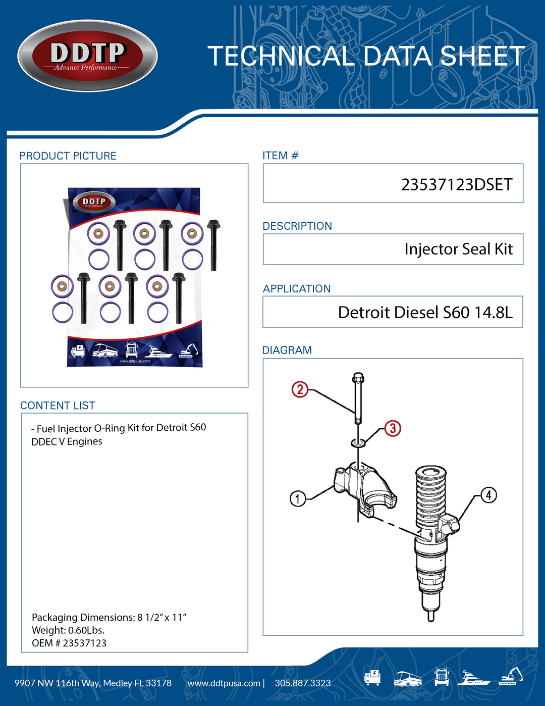 Kit de juntas tóricas y arandelas de inyector con perno 14L 2007 (23537123, juego de 6)