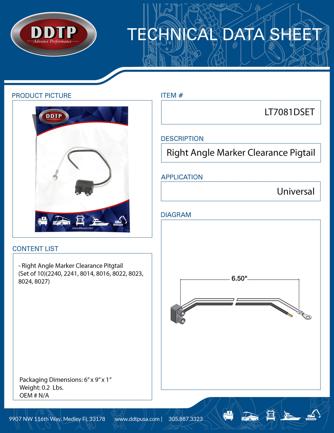 Right Angle Marker Clearance Pigtail (Set of 10)