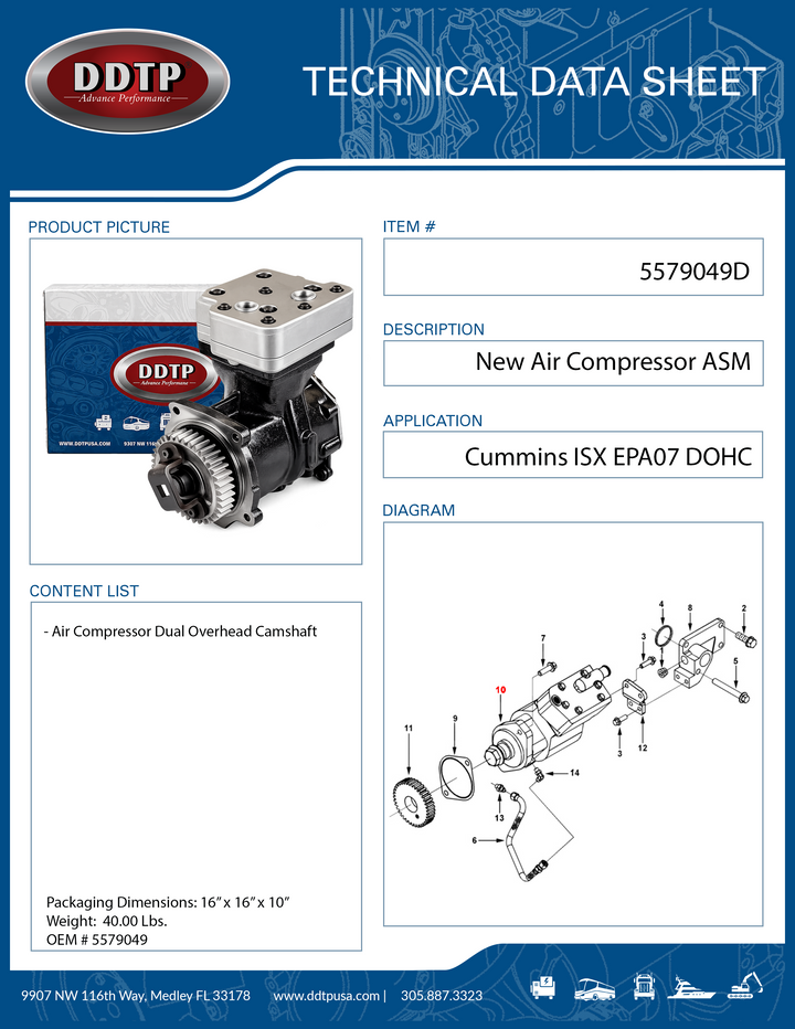 New Air Compressor, Cummins ISX EPA07 Dual Overhead Camshaft, L, M, N, ISC, B 2000-2010