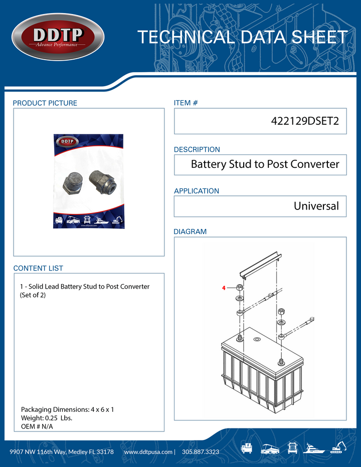 Solid Lead Battery Stud to Post Converter Set of 2 (422129DSET2 )