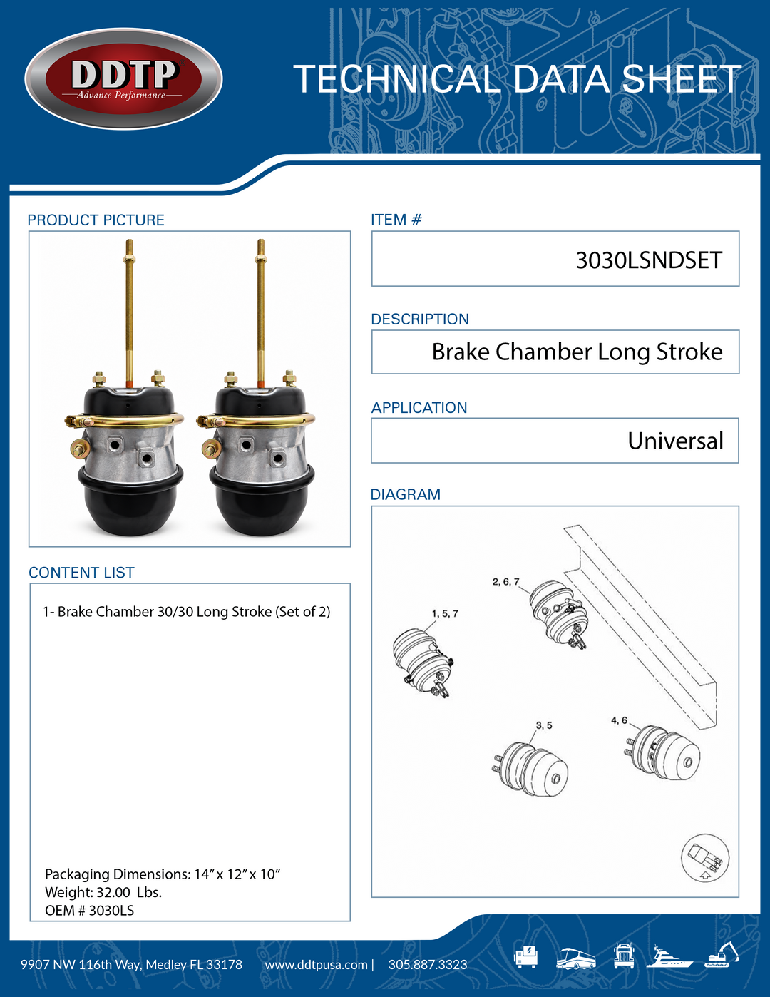 Air Brake Spring Brake Chamber Set of 2 | Heavy Duty Long Stroke Type 30/30 | 3.0" Stroke