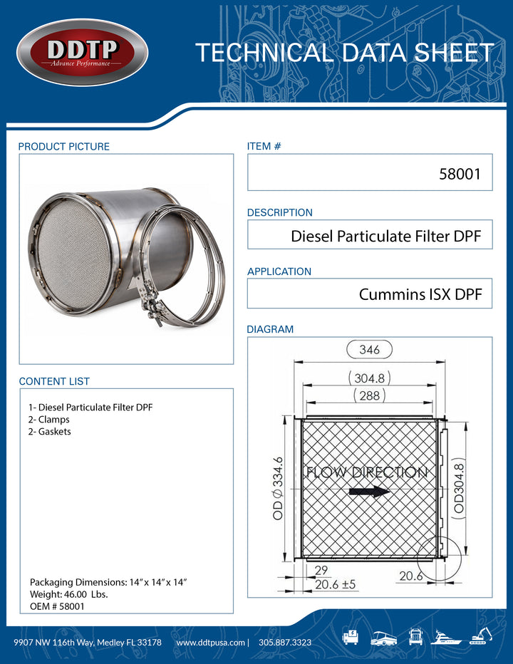 Diesel Particulate Filter (DPF) Compatible with Cummins ISX Engines – Dinex 58001