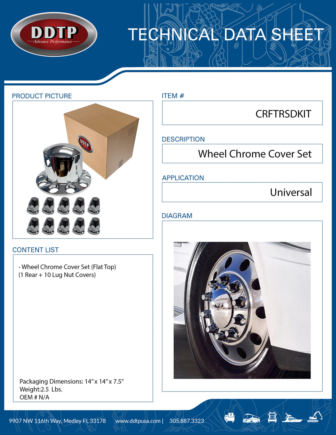 Wheel Chrome Cover Set (Flat Top)(1 Rear + 10 Lug Nut Covers)
