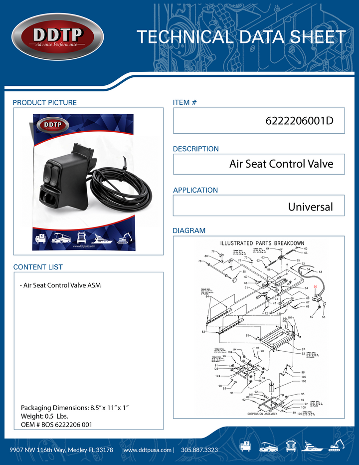 Left Hand Air Valve with Lumbar, Seat Air Suspension Control