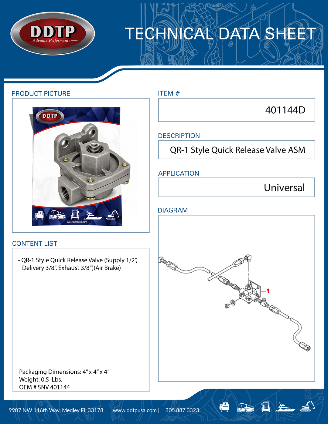 QR-1 Style Quick Release Valve Supply 1/2", Delivery 3/8", Exhaust 3/8"Air Brake