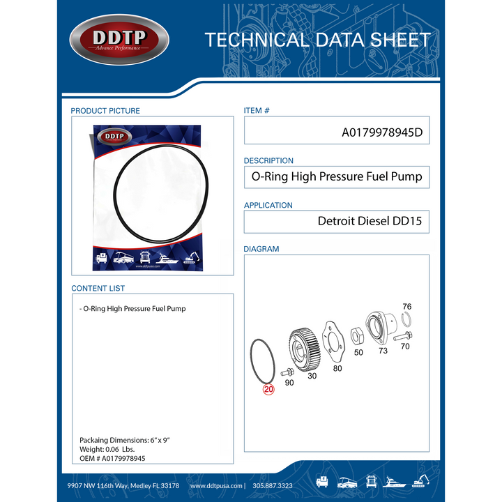 O-Ring High Pressure Fuel Pump Detroit Diesel DD15