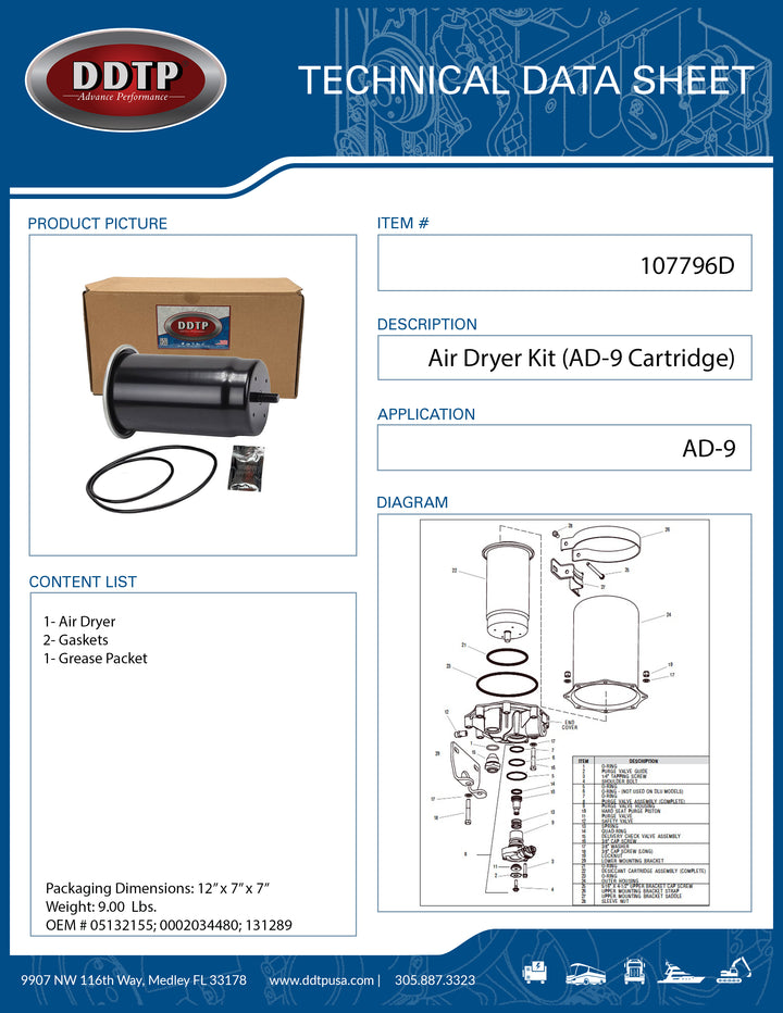 Air Dryer Kit (AD-9 Cartridge)(Alt R107794D) (107796)