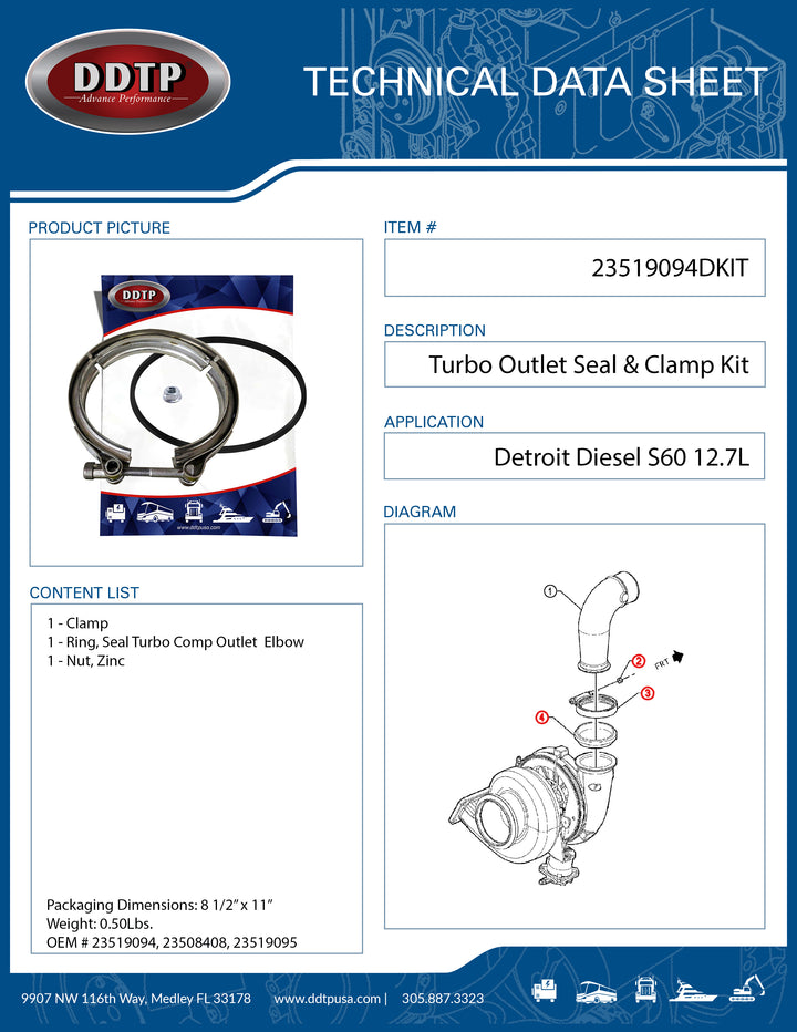 Turbo Outlet Seal & Clamp Kit S60 12.7L