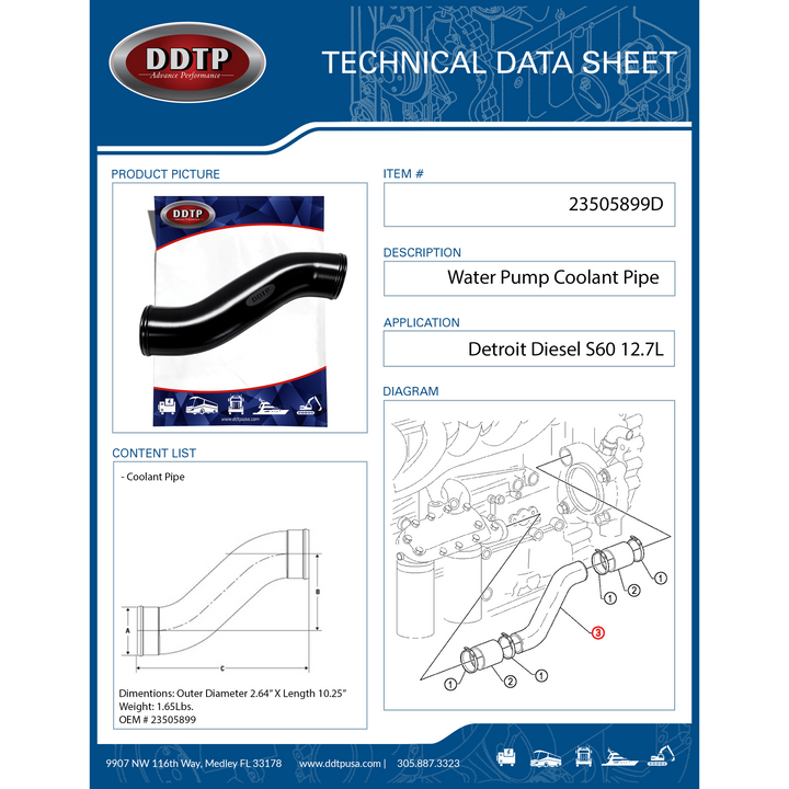 Water Pump Coolant Tube Detroit Diesel S60 12.7L