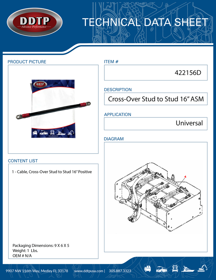 Cable, Cross-Over Stud To Stud 16" Positive ( 422156D )