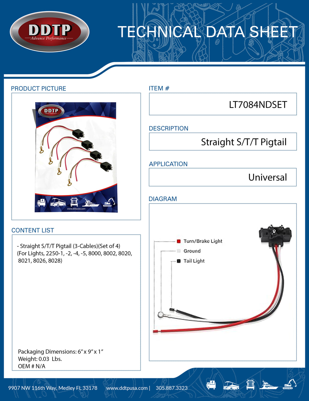 Cable flexible recto S/T/T para luces (3 cables) (juego de 4)