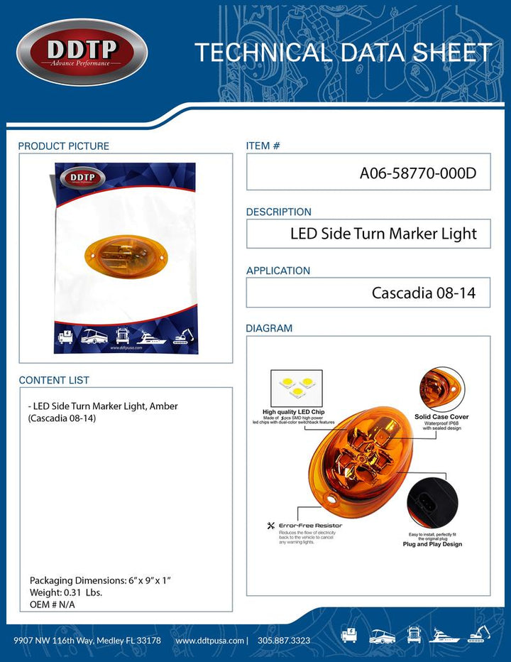 Amber LED Side Turn Marker Light (Cascadia 08-14)