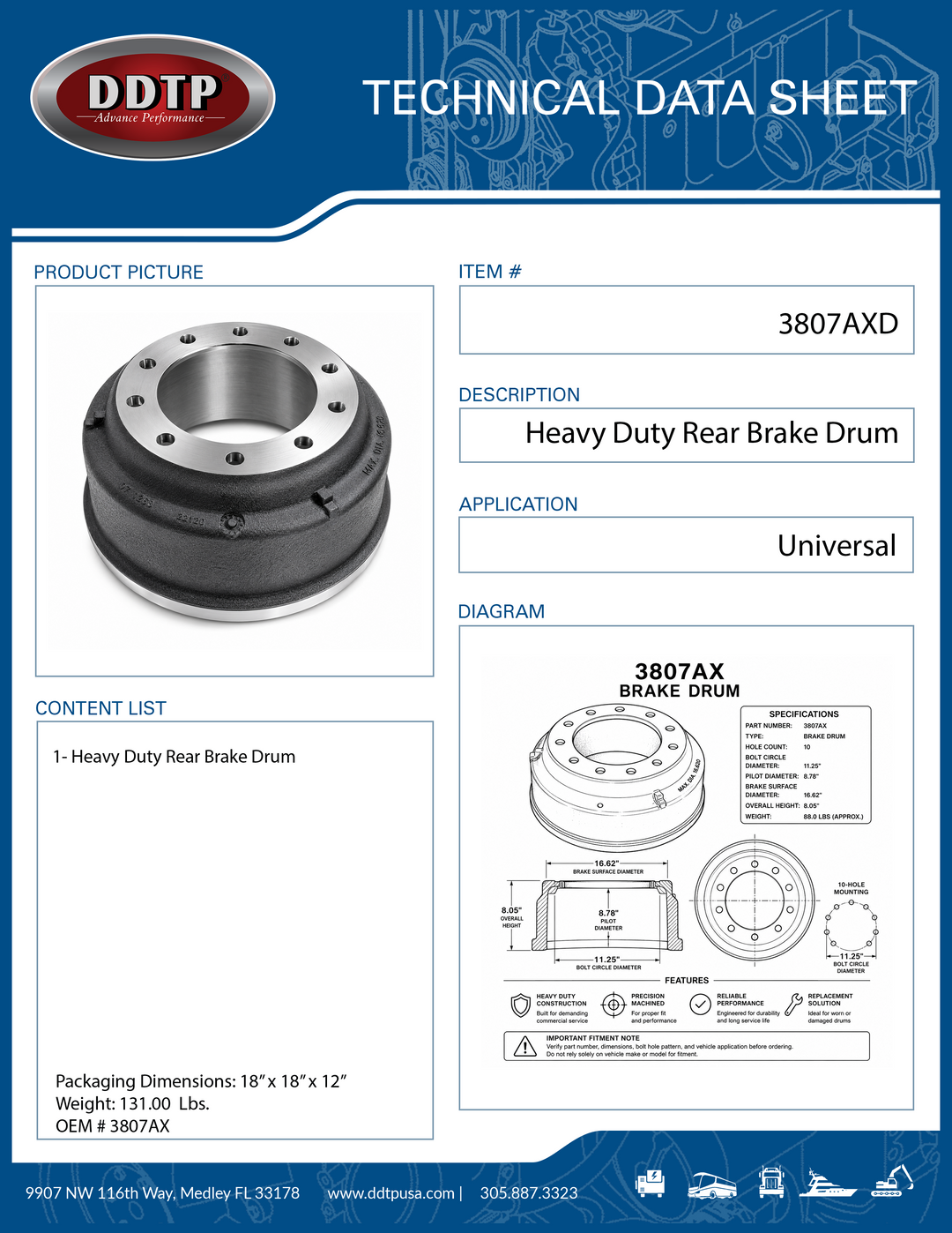 Heavy Duty Brake Drum | 10-Hole Wheel End Brake Drum | Commercial Truck & Trailer Application