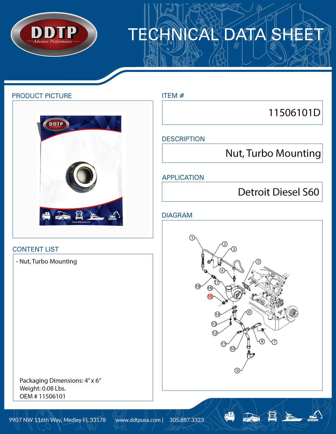 Nut, Turbo Mounting Detroit Diesel S60