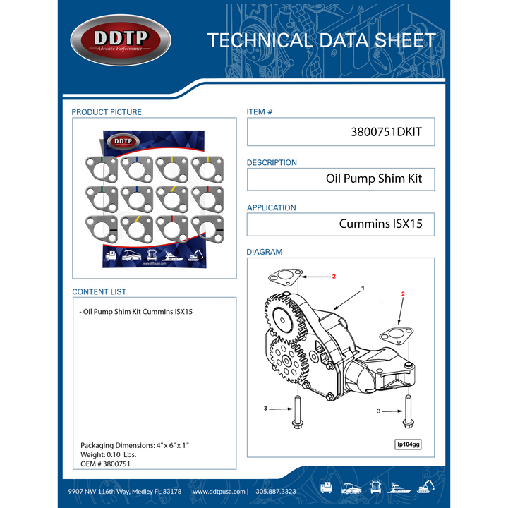 Kit de calzas para bomba de aceite Cummins ISX (3800751)