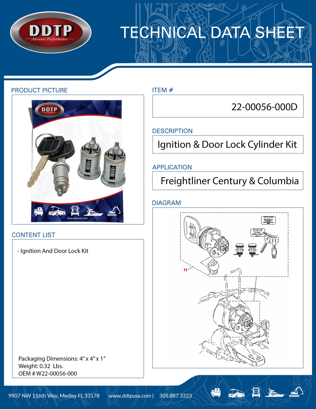 Ignition And Door Lock Cylinder Kit Freightliner Century & Columbia